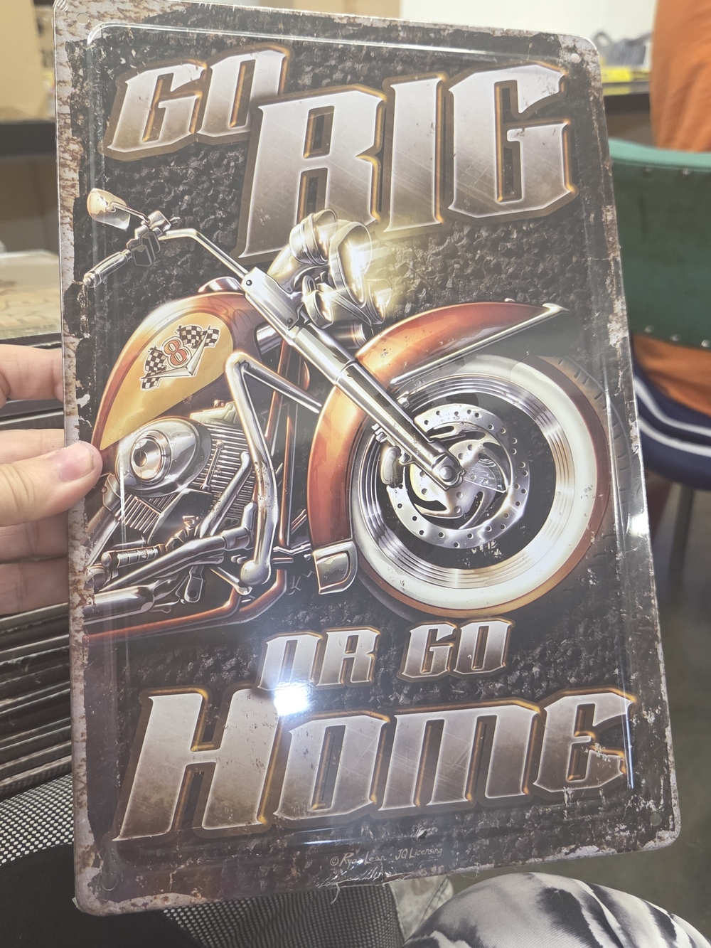 Metal Wall Sign - Go Big or Go Home Motorcycle Embossed 16.75x12